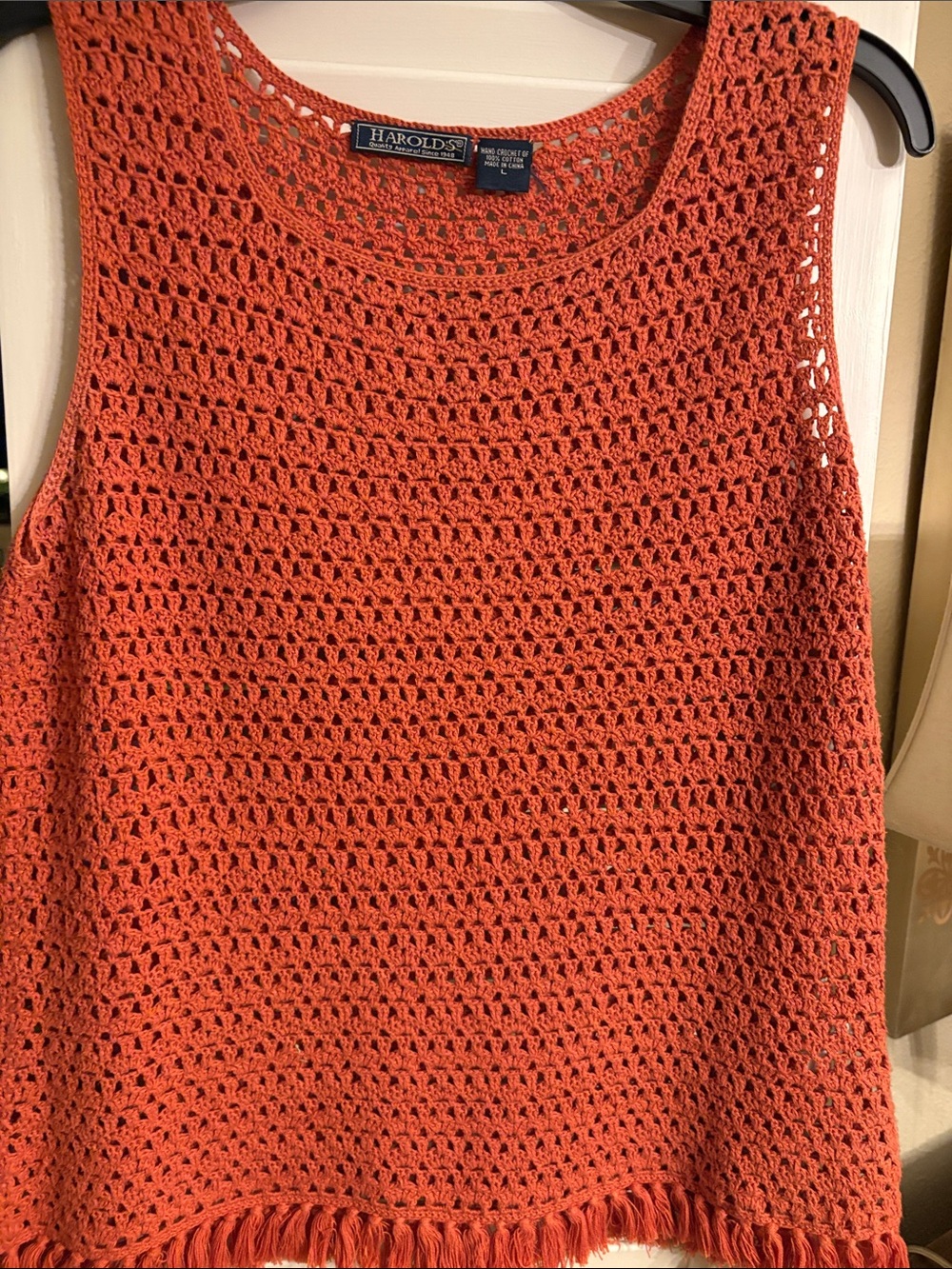 Harold's Coral Crochet Fringe Tank Top